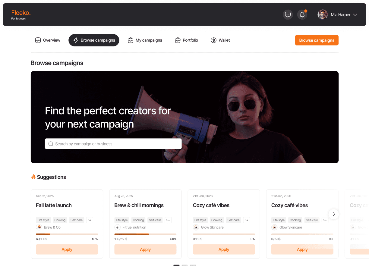 Browse campaigns in Fleeko — find the perfect creators for your next campaign